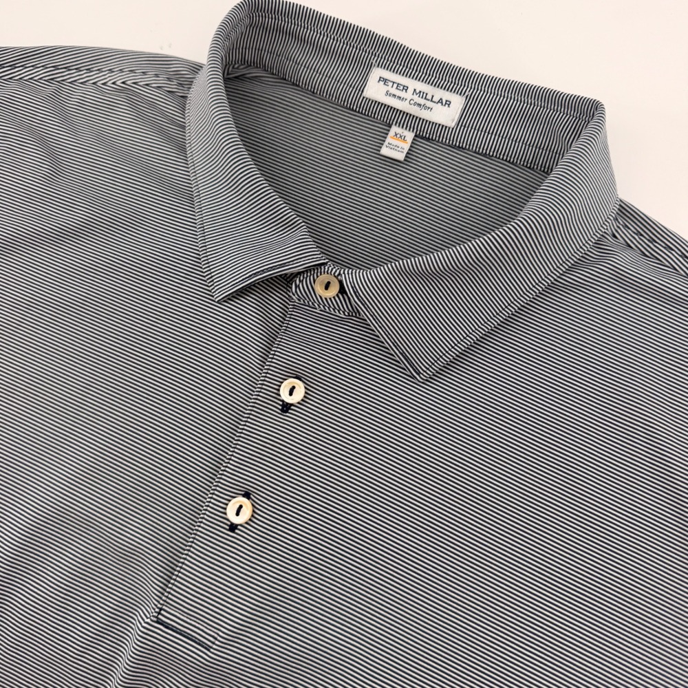 Peter Millar Jubilee Polo Men XXL Navy White Micro Stripe Summer Comfort Stretch